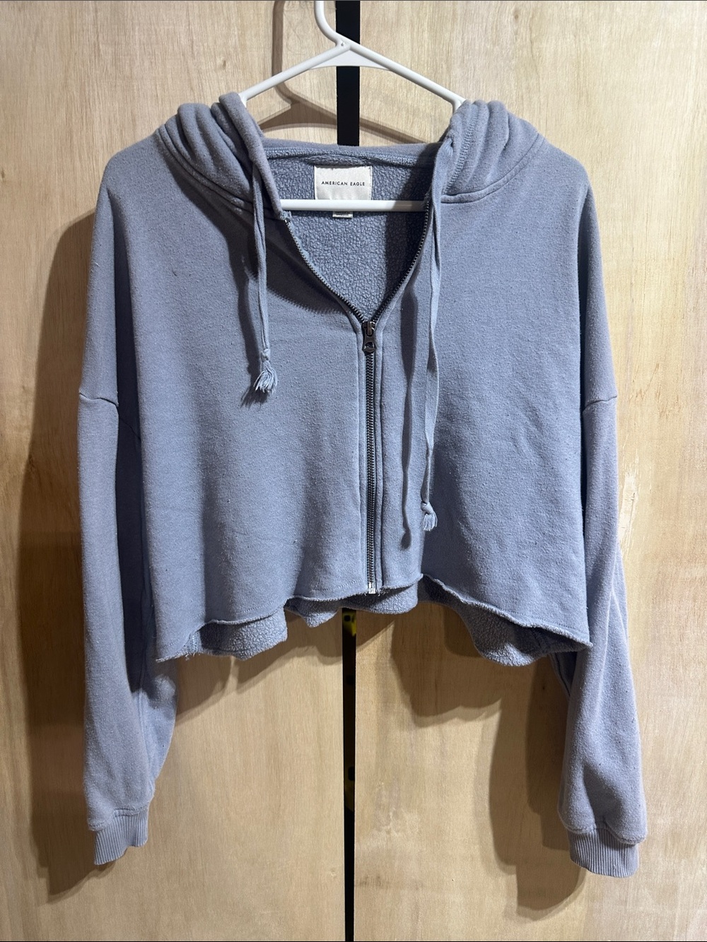 American Eagle Outfitters Cropped Zip Hoodie in Light Lavender Gray 0070